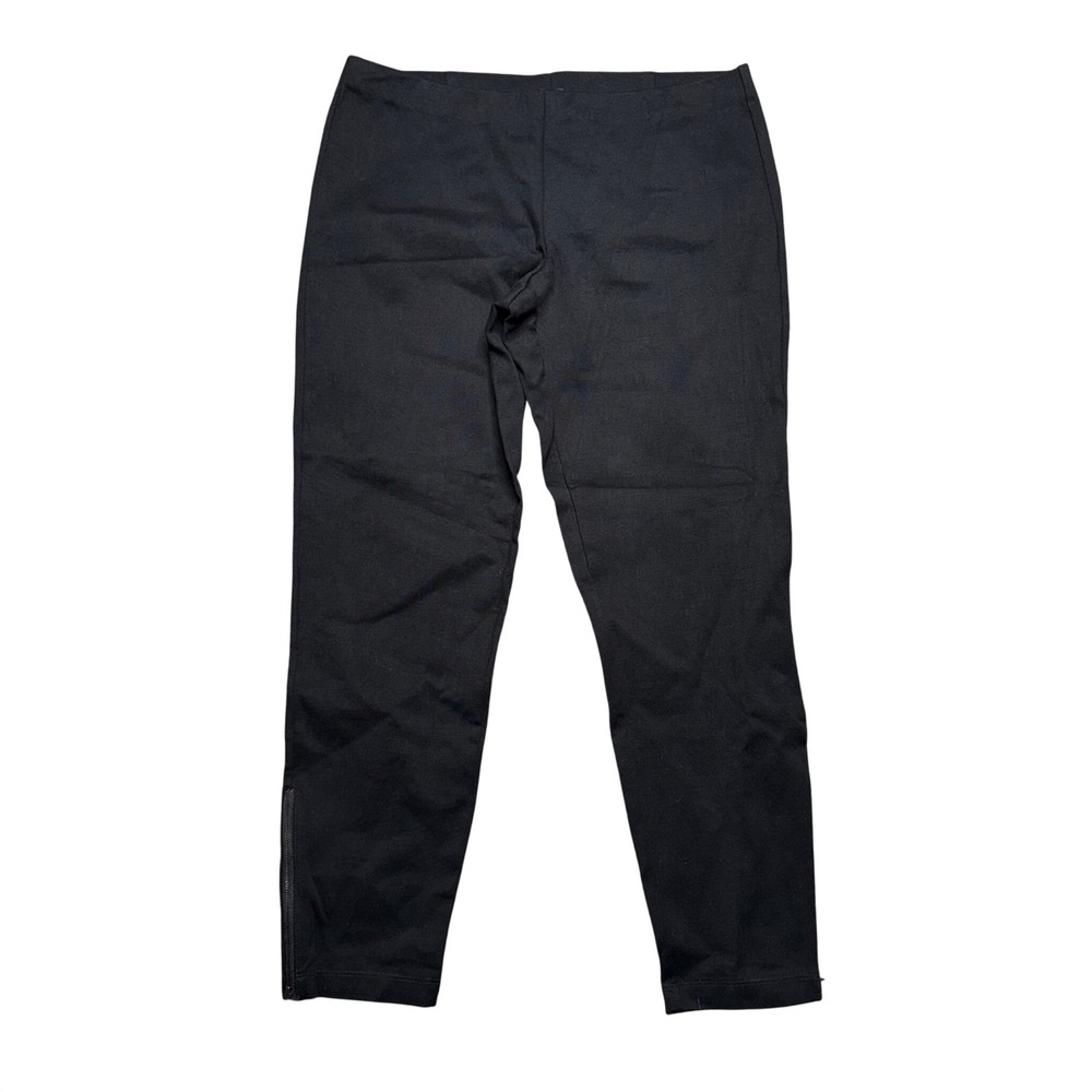 Eileen Fisher Ankle Pants‎ Womens M Black Excellent Stretch Ponte Zip Hem Slim